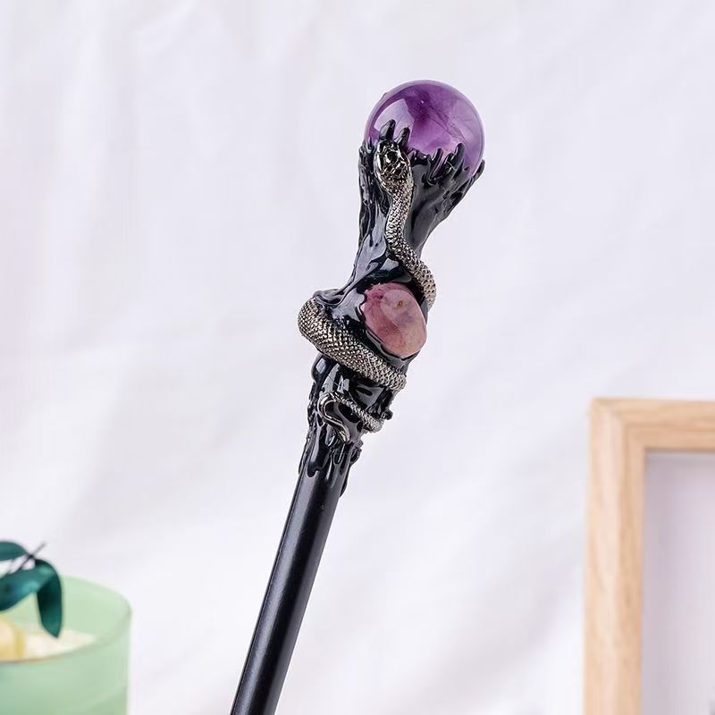 Natural crystal ball, red jasper handcrafted magical crystal staff, original handmade design magic wand, handcrafted exquisite Christmas gift
